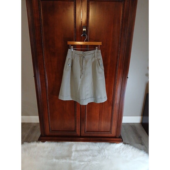 Weekend MaxMara Women's Size 4 Flax Linen Blend Over-the-Knee Olive Green Skirt - Picture 1 of 11